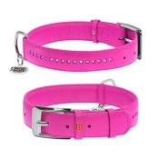 WauDog Glamour Pink нашийник для собак шкіряний подвійний зі стразами рожевий L (арт 38787)