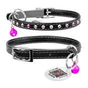 WAUDOG Glamour ошейник с резинкой клеевыми стразами черный для кошек 22-30 см (арт 32541)