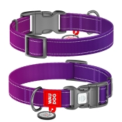 WAUDOG Nylon Mono - Нашийник для собак нейлоновий з QR паспортом світловідбивний пластиковий фастекс фіолетовий S 25-35 см (арт 52099)