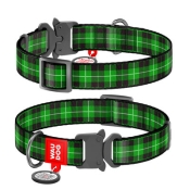 Нашийник WAUDOG Nylon c QR, "Шотландка зелена", метал. пряжка-фастекс, Ш 15 мм, Дл 23-35 см, S (арт 5089)