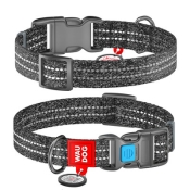 Нашийник WAUDOG Re-cotton с QR, світловідбивний, пласт. фастекс, Ш 15 мм, Дл 23-35 см, Сірий, S (арт 028611)