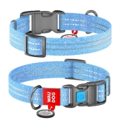Нашийник WAUDOG Re-cotton с QR, світловідбивний, пласт. фастекс, Ш 25 мм, Дл 31-49 см, Блакитний, L (арт 02922)