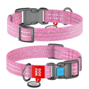 Нашийник WAUDOG Re-cotton с QR, світловідбивний, пласт. фастекс, Ш 25 мм, Дл 35-58 см, Рожевий, XL (арт 02947)