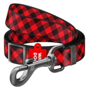 Повідець WAUDOG Nylon, "Шотландка червона", регульований, Ш 25 мм, Дл 152-183 см, L (арт 5300)