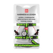 Шлея с поводком для котов WAUDOG Nylon c QR, "Авокадо", пласт. фастекс, Ш 10 мм, ОГ 25-40 см, ОШ 20-30 см, XS (арт 5496)