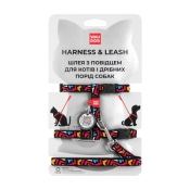 Шлея с поводком для котов WAUDOG Nylon c QR, "Граффити", пласт. фастекс, Ш 10 мм, ОГ 25-40 см, ОШ 20-30 см, XS (арт 5495)