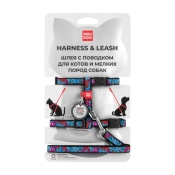 Шлея с поводком для котов WAUDOG Nylon c QR, "Лето", пласт. фастекс, Ш 10 мм, ОГ 25-40 см, ОШ 20-30 см, XS (арт 5482)