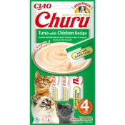 INABA Cat Churu Mousse With Tuna&Chicken лакомство для кошек сливочный мусс в стиках с тунцем и курицей 56 г (арт EU102)