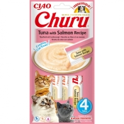 INABA Cat Churu Mousse With Tuna & Salmon лакомство для кошек сливочный мусс в стиках с тунцем и лососем 56 г (арт EU106)