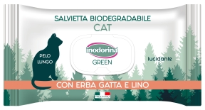 Inodorina Green Erba Gatta E Lino вологі біорозкладні серветки з котячою мятою та льоном для котів з довгою шерстю 30 шт (арт 230.0140.006)