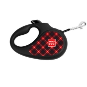 WauDog Re-Leash "Шотландка" повідець-рулетка для собак чорна зі світловідбивною стрічкою розмір L (арт 8126-0098-01)