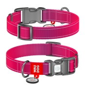 WAUDOG Nylon Mono - Ошейник для собак нейлоновый с QR паспортом светоотражающий пластиковый фастекс розовый S 25-35 см (арт 52097)
