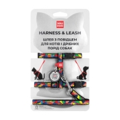 Шлея с поводком для котов WAUDOG Nylon c QR, "Вітраж", пласт. фастекс, Ш 10 мм, ОГ 25-40 см, ОШ 20-30 см, XS (арт 5479)