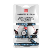 Шлея с поводком для котов WAUDOG Nylon c QR, "Етно синій", пласт. фастекс, Ш 10 мм, ОГ 25-40 см, ОШ 20-30 см, XS (арт 5480)