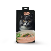 Mavsy Creamy Superfood Salmon and Tuna Fillet кремові ласощі для котів у вигляді тунцево-лососевого крем супу з квітучою люцерною та вкрапленнями котячої м'яти 5х15 г (арт MAVSY05)